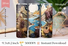 3D Wine Tumbler Wrap PNG, Summer Sublimation Tumbler Design Product Image 1