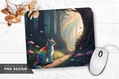 Enchanting Rainbow Cat Serene Forest Mouse Pad PNG Design Product Image 1