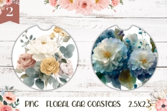 Pastel Flowers Car Coasters, Floral Coaster Print Product Image 1