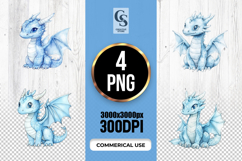 Blue Baby Dragon Watercolor Clipart Sublimation PNG Product Image 1