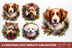 Christmas Dog Wreath Sublimation Clipart Product Image 1