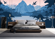 Vector prehistoric lake in jungle background with dinosaurs Product Image 2