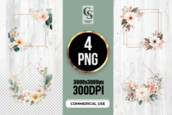 Minimal Floral Frame Watercolor Clipart Sublimation PNG Product Image 1