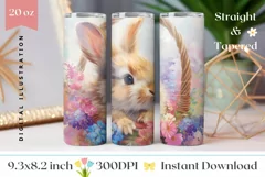 Cute Easter Tumbler Template, Floral Bunny Tumbler Design Product Image 1