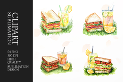 Picnic sandwiches and drinks set watercolor clipart png Product Image 1
