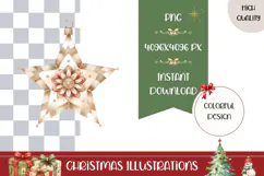 Boho Christmas Star Illustration, Gold Christmas PNG Product Image 1