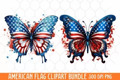 American Flag Watercolor Clipart, Us Flag Clipart Product Image 1