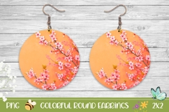 Floral Earrings PNG, Sakura Round Earrings Sublimation Product Image 1
