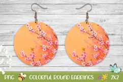 Floral Earrings PNG, Sakura Round Earrings Sublimation Product Image 1