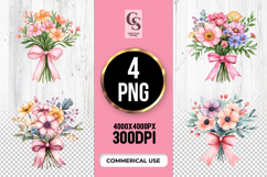 Pink Ribbon Floral Bouquet Clipart PNG Product Image 1