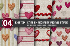 Knitted Heart Embroidery Digital Paper Product Image 1