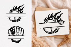 Baseball Split Monogram SVG, Baseball Glove and Ball on Fire Product Image 1