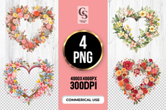 Floral Heart Wreath Clipart Sublimation PNG Product Image 1