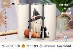 Cartoon Ghost Tumbler Wrap, Watercolor Halloween Tumbler Product Image 1
