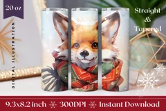 Christmas Tumbler Wrap PNG, Winter Fox Sublimation Designs Product Image 1