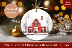Watercolor Christmas Round Ornament PNG, Winter Sublimation Product Image 1