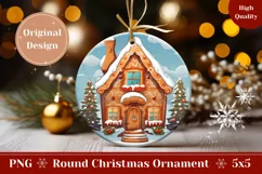 Christmas Round Ornament PNG, Gingerbread House Sublimation Product Image 1