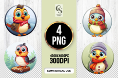 Cute Winter Bird Cartoon Clipart Sublimation PNG Product Image 1