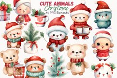 Cute Animals Christmas Watercolor 45 Cliparts Collection Product Image 1
