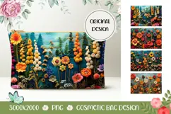 Knitted Flowers Cosmetic Bag Print, Floral Cosmetic Bag Product Image 1