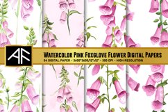 Watercolor Pink Foxglove Flower Digital Papers Product Image 1