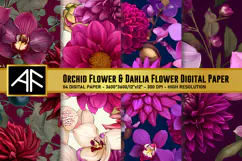 Orchid & Dahlia Flower Digital Paper | Flower Pattern Product Image 1