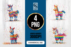 Pinata Donkey Colorful Fiesta Watercolor Clipart PNG Product Image 1