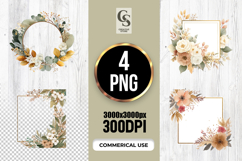 Neutral Floral Frames and Wreaths Clipart Sublimation PNG Product Image 1