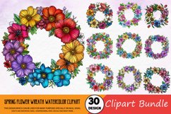 Spring Flower Wreath Watercolor Clipart Bundle Product Image 1