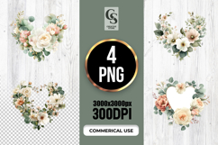 Neutral Eucalyptus Floral Heart Clipart Sublimation PNG Product Image 1