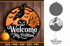 Welcome My Pretties Halloween Round Door Hanger Sign SVG PNG Product Image 1