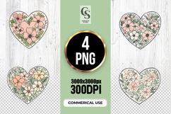 Pastel Botanical Floral Heart Clipart Sublation PNG Product Image 1