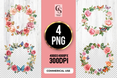 Floral Butterfly Wreath Clipart Sublimation PNG Product Image 1