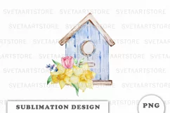 Watercolor Spring birdhouse sublimation png Product Image 1