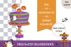 Hand Drawn Halloween Cake Illustration, Cute Halloween Cake Product Image 1