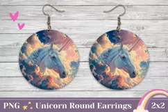 Cute Unicorn Round Earrings PNG, Clouds Earrings Sublimation Product Image 1
