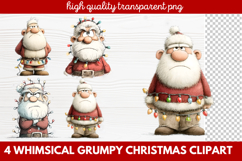 4 Whimsical Grumpy Christmas Clipart | Funny Grumpy Holiday Product Image 1