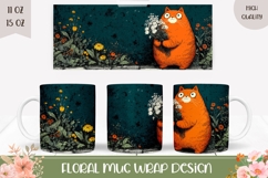 Funny Red Cat Mug Wrap, Floral Mug Template, Cat Coffee Mug Product Image 1