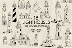 Lighthouse line art collection Svg Png Eps Product Image 1
