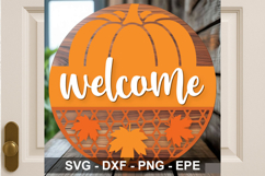 Welcome Pumpkin Round Sign SVG | Door Hanger Design Product Image 2