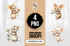 Cute Watercolor Mouse Clipart Sublimation PNG Product Image 1