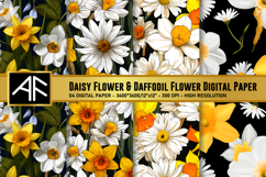Daisy &amp; Daffodil Flower Digital Paper Product Image 1