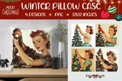 Retro Christmas Woman Pillowcase PNG, Winter Pillow Designs Product Image 1
