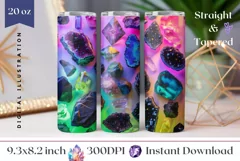 Neon Gemstones Tumbler Design, Colorful Minerals Tumbler Product Image 1