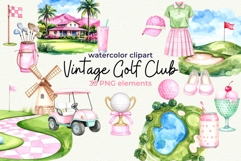 Coquette Pink Golf Vintage Golf Club Watercolor Clipart Product Image 1