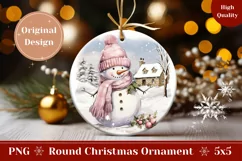 Christmas Round Ornament, Watercolor Snowman Ornament Design Product Image 1