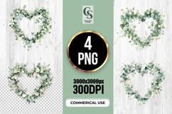 Watercolor Greenery Heart Wreath Clipart Sublimation PNG Product Image 1