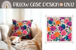 Pillow Case Template, Cute Flowers Pillow Sublimation Design Product Image 1