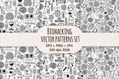 Biohacking, healthy lifestyle, vector patterns set Product Image 1