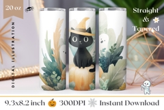 Cartoon Black Cat Tumbler, Floral Halloween Tumbler Wrap Product Image 1